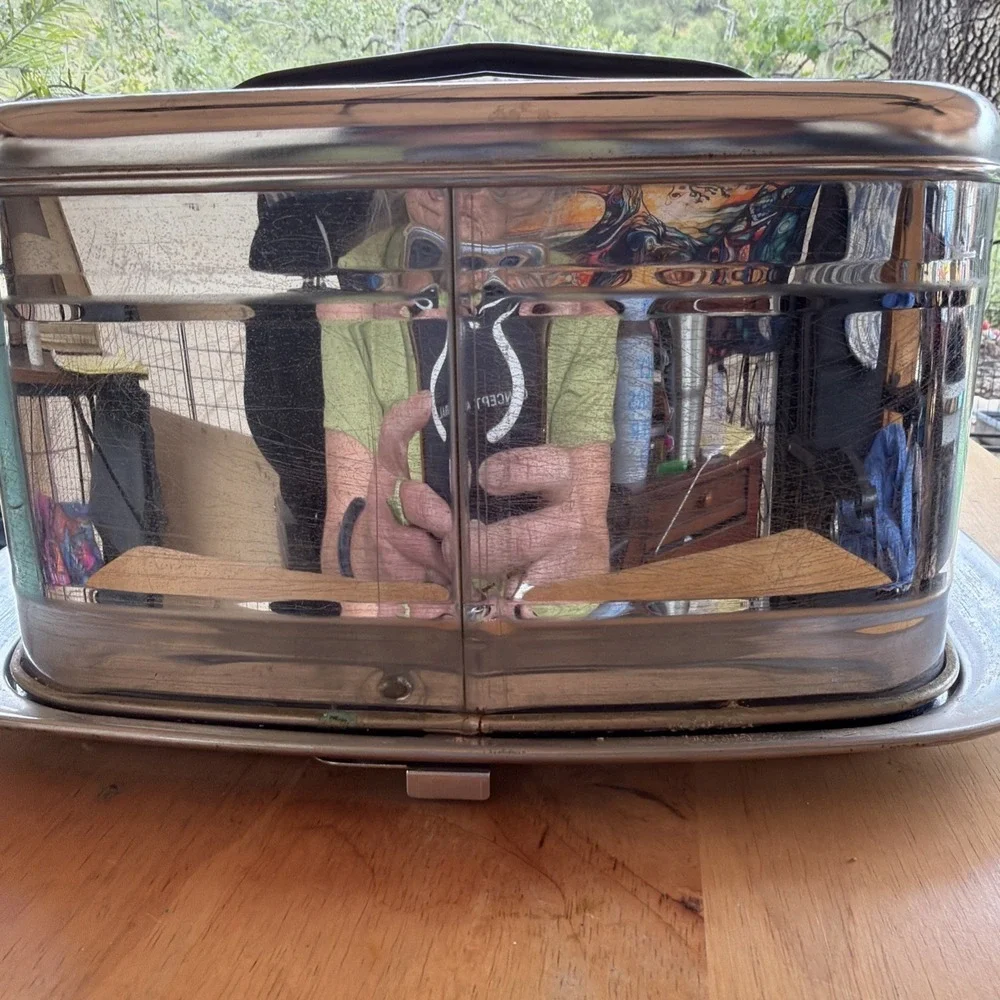 Vtg MCM Lincoln Beautyware Chrome Stainless Steel Cake Carrying Case Handle Rare
